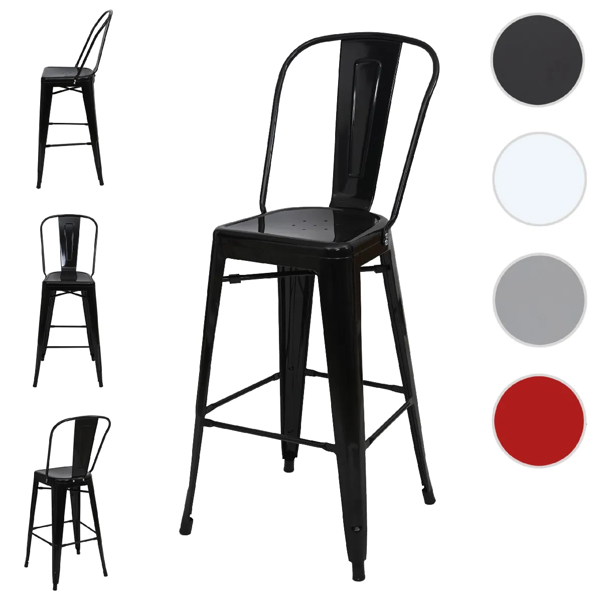Mendler Lot de 4 tabourets de bar - Noir Mendler Lot de 4 tabourets de bar - Noir
