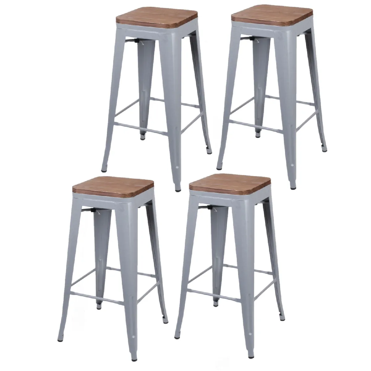 Lot de 4 Tabourets de bar vintage Liv - Gris mat Lot de 4 Tabourets de bar vintage Liv - Gris mat