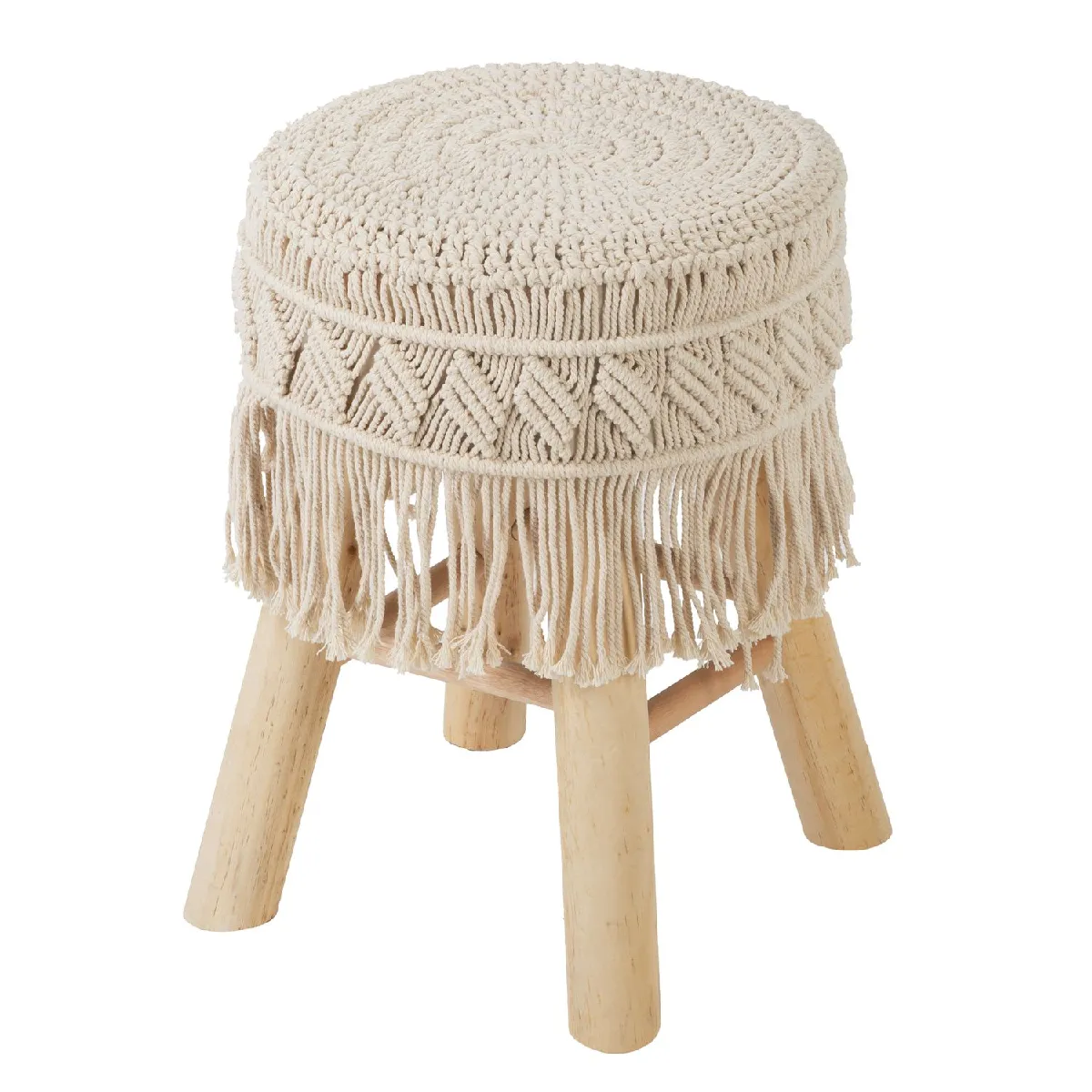 Tabouret en macramé Savana - H. 42 cm - Beige