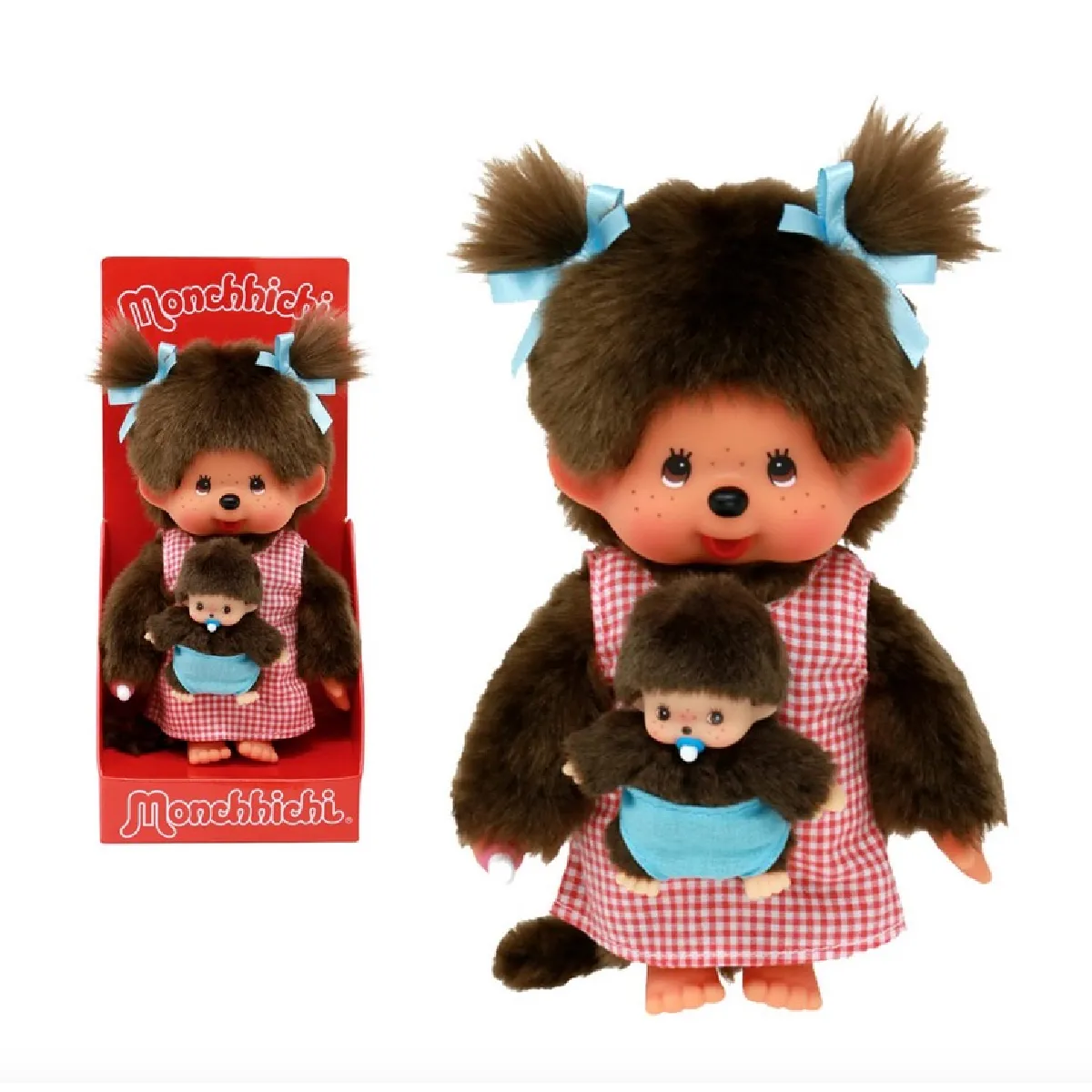 Bandai Monchhichi Peluche Monchhichi Maman & Bébé Peluche Iconique des années 80 Peluche Toute Douce 20 cm pour Enfants et Adultes SE243921 - vue 1
