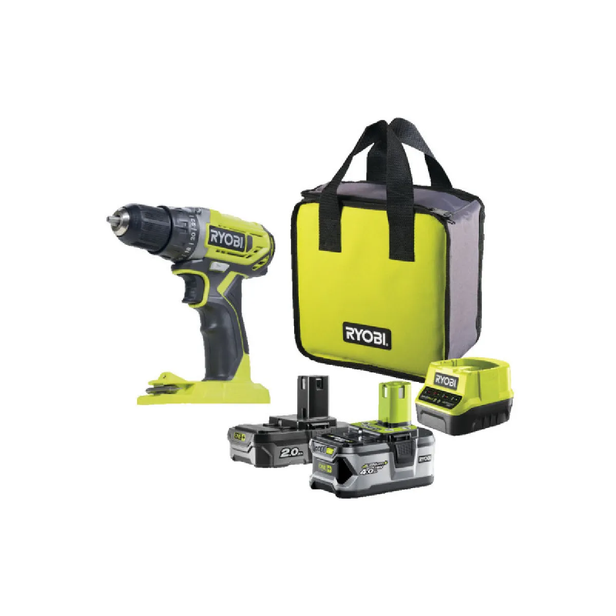 Ryobi Perceuse-visseuse 18V One+ - 2 Batteries 4.0Ah et 2.0Ah - 1 Chargeur - R18DD2-242S