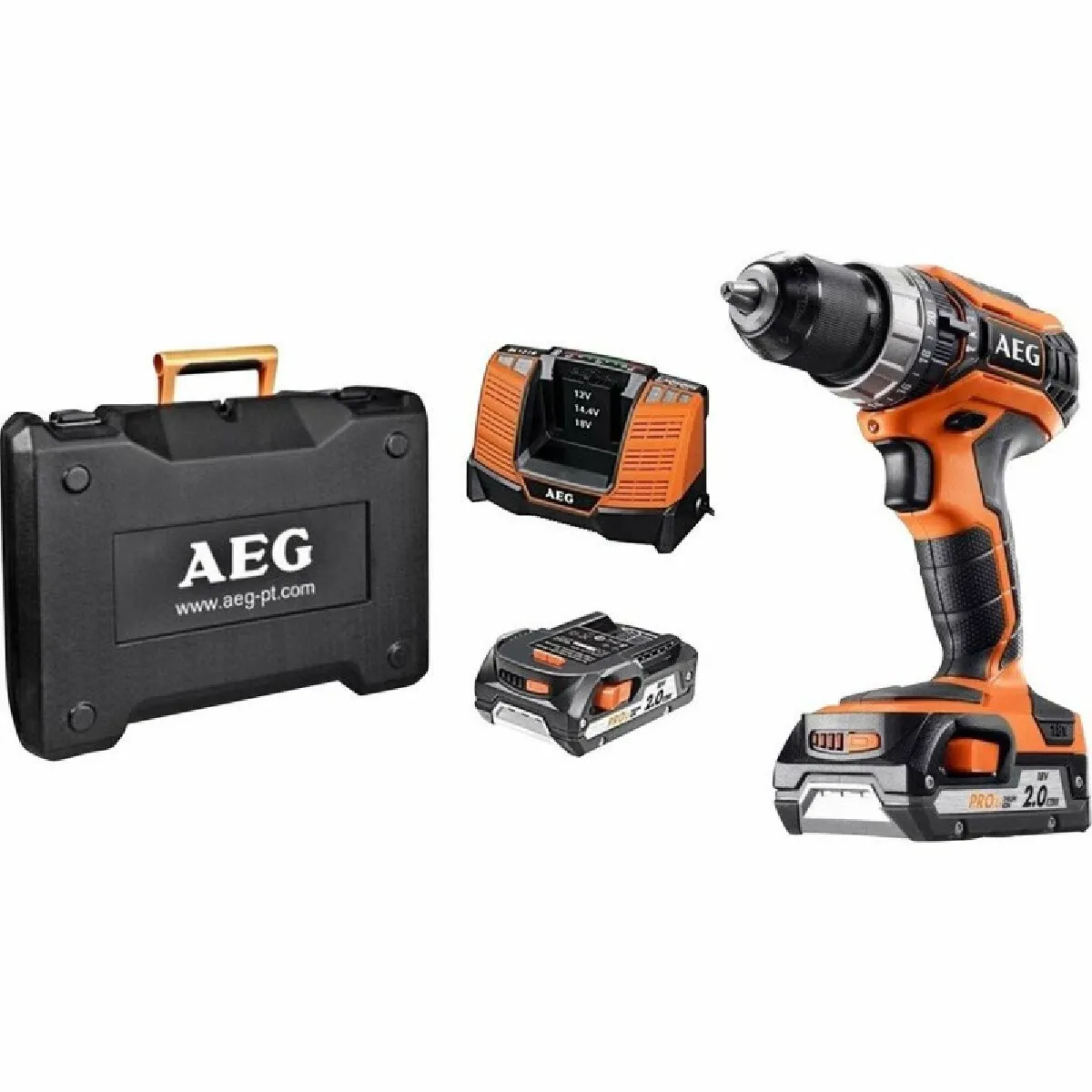 AEG Perceuse visseuse à percussion compacte 18V 50 Nm 2 batt. Pro lithium 2 0 Ah chargeur mandrin métal 13 mm BSB18C2 LI - vue 2