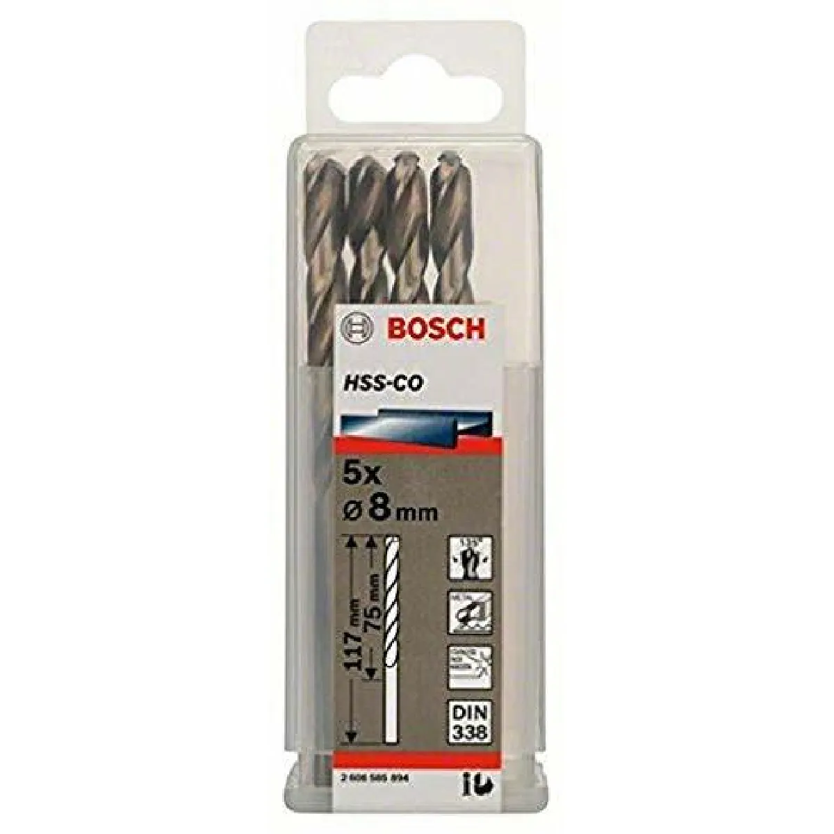 Bosch Lot de 5 forets à métaux rectifiés HSS-co standard DIN 338 Ø8mm Longueur 117mm 2608585894