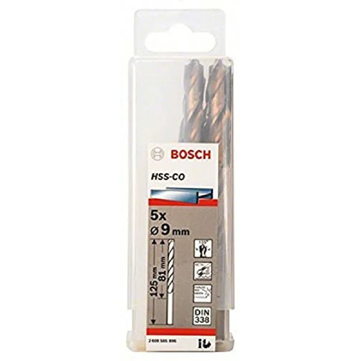 Bosch Forets à métaux rectifiés HSSCo standard, DIN 338 9 x 81 x 125 mm 5pc