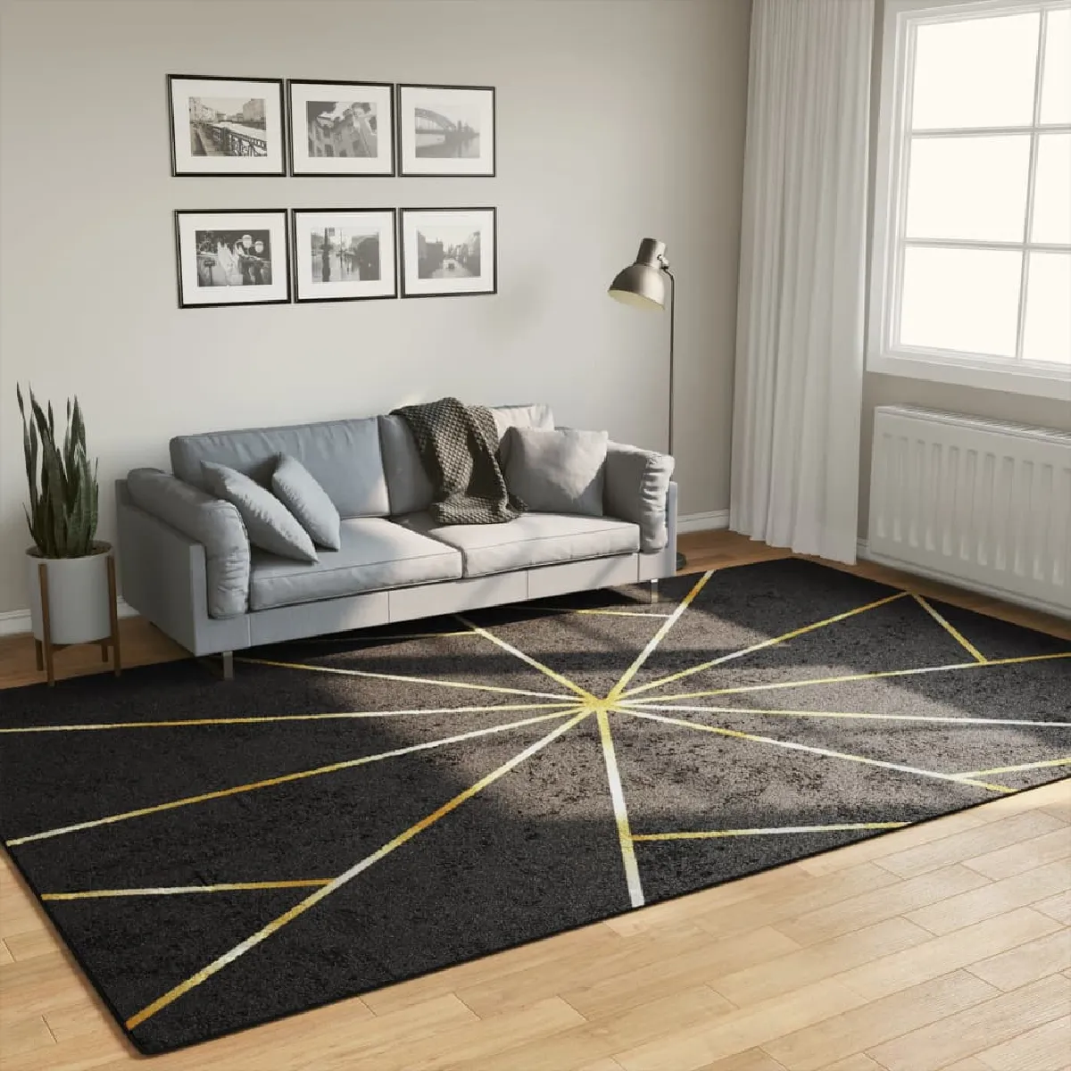 Non Communiqué Noir Vidaxl Vloerkleed Wasbaar Anti-Slip 190X300 Cm Zwart En Goudkleurig136619 - Image 3