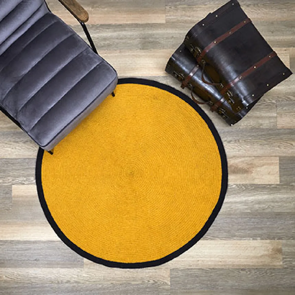 GENERIQUE - Tapis Rond - 120cm - Moutarde et Noir - Image 2