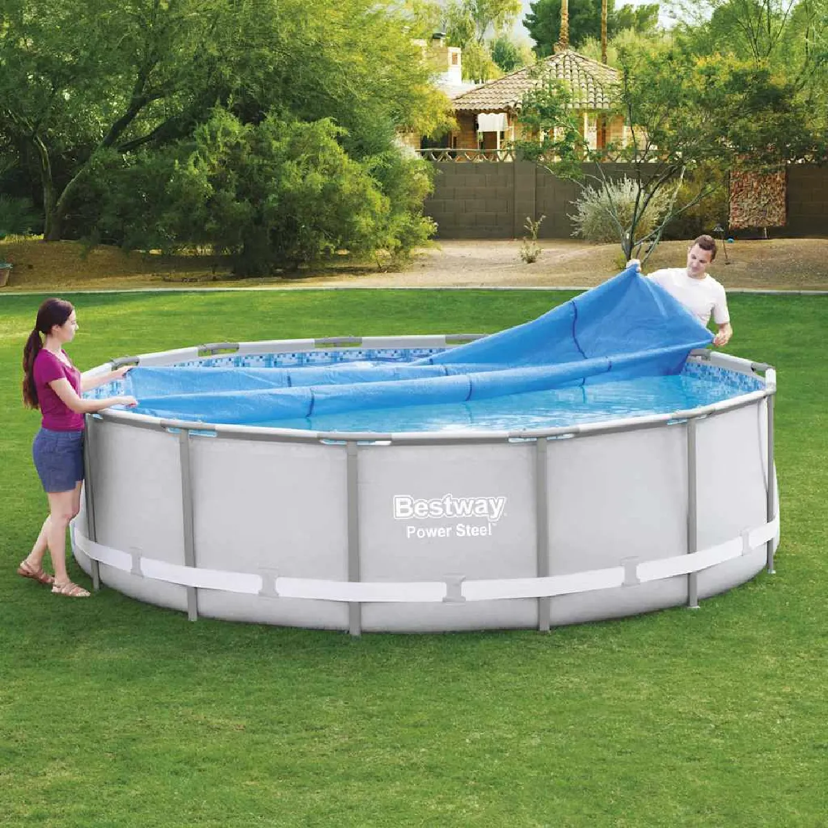 Bestway Bache solaire 457 x 247 cm pour piscine hors sol rectangulaire Power Steel 488 x 274 x 122 cm - vue 4