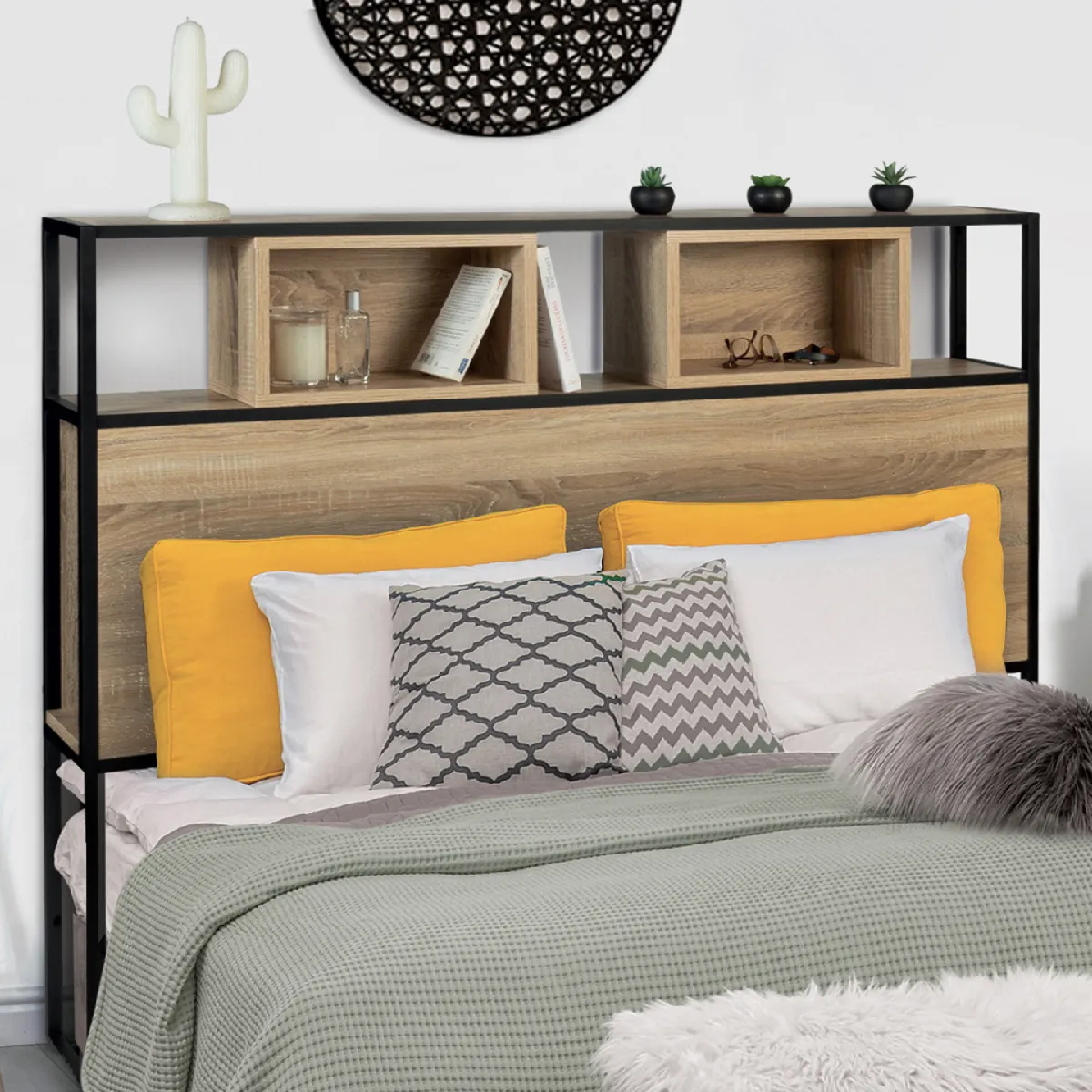 IDMARKET MARKET DETROIT T&ecirc;te de lit 145 cm - Noir et Bois