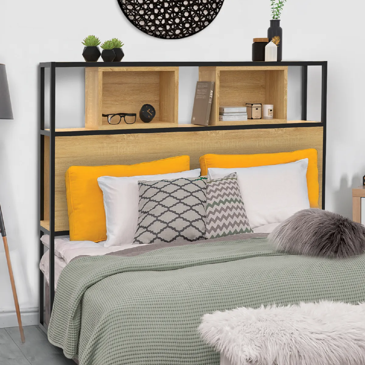 IDMARKET MARKET T&ecirc;te de lit DETROIT - Bois et m&eacute;tal noir - 165 cm