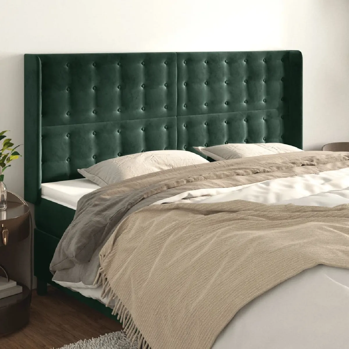 vidaXL Tête de lit avec oreilles - Vert foncé 163x16x118/128 cm Velours