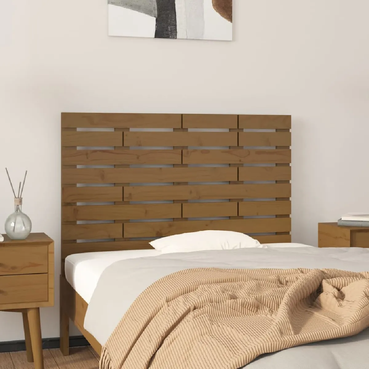 Vidaxl 824716 Tête de lit murale Marron miel 106x3x63 cm Bois massif de pin - vue 1