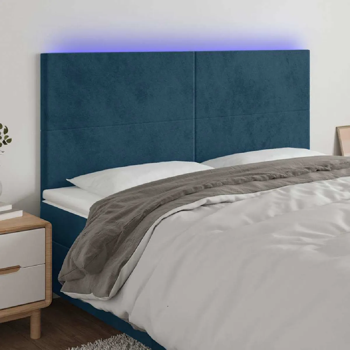 VIDAXL T&ecirc;te de lit &agrave; led Bleu fonc&eacute; 160x5x118/128 cm Velours - 