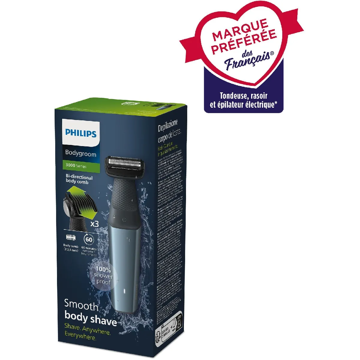 Tondeuse Corps PHILIPS BG3027/05 – Étanche, Autonomie 60min, 3 Sabots - vue 5