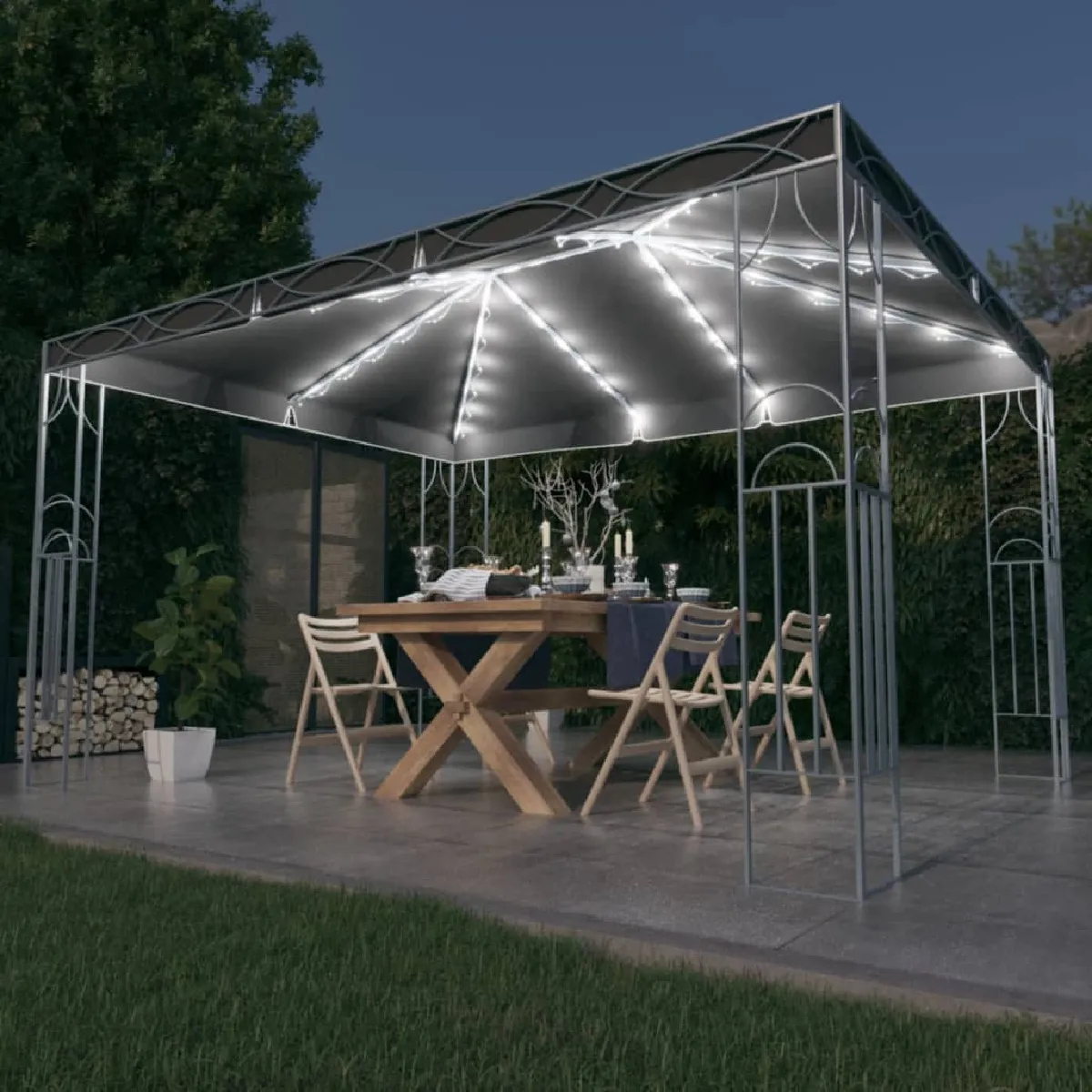 Vidaxl Tonnelle - 3070341 - 400x300 cm - Anthracite - Guirlande lumineuse à LED