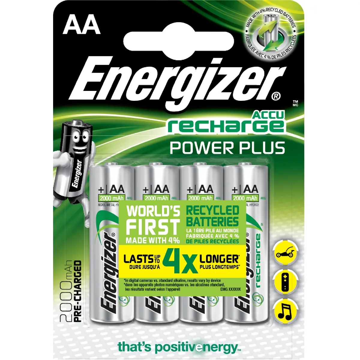 Pile Rechargeable Power Plus Aalr6 2000 Mah Pack De 4 Energizer Le Pack De 4 - vue 3