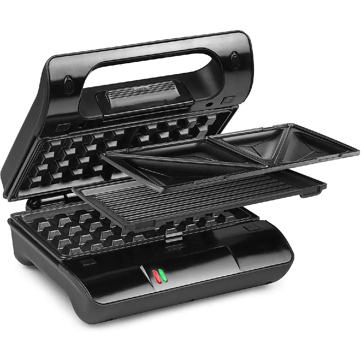 Princess Gris/Noir Grill Électrique Compact 3 En 1 Avec 3 Sets De Plaques Amovibles 700W