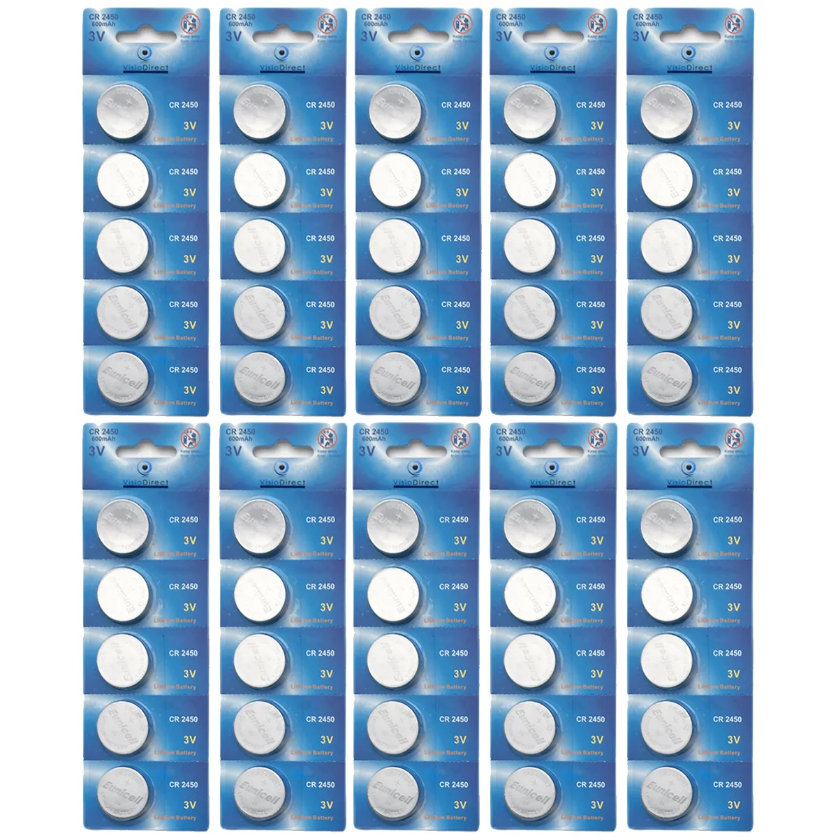 Visiodirect Piles Bouton Lithium Cr2450 - Lot De 50