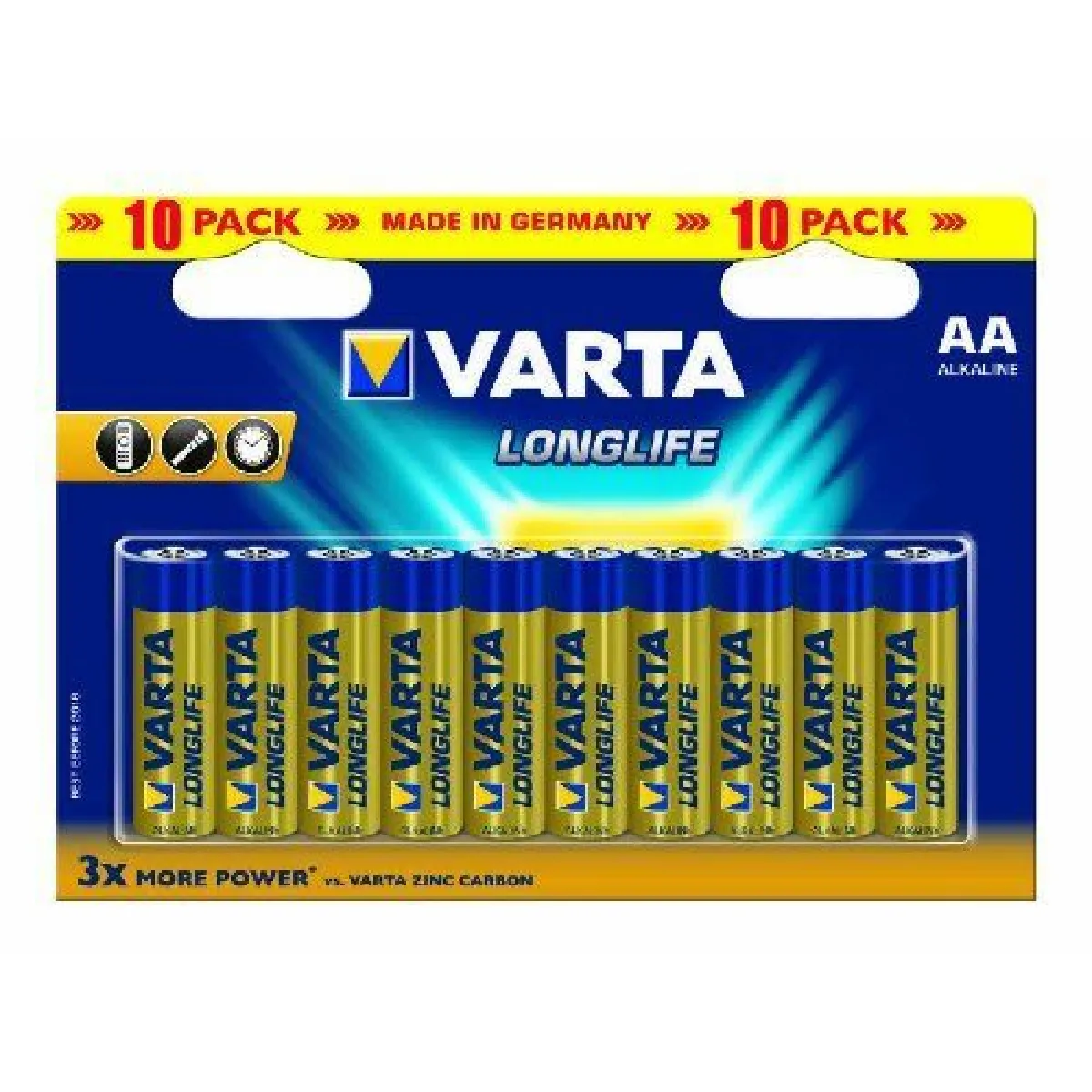 VARTA Piles AA lot de 10 Longlife Alcalines 1 5V adaptées aux télécommandes réveils radios horloges murales Made in Germany