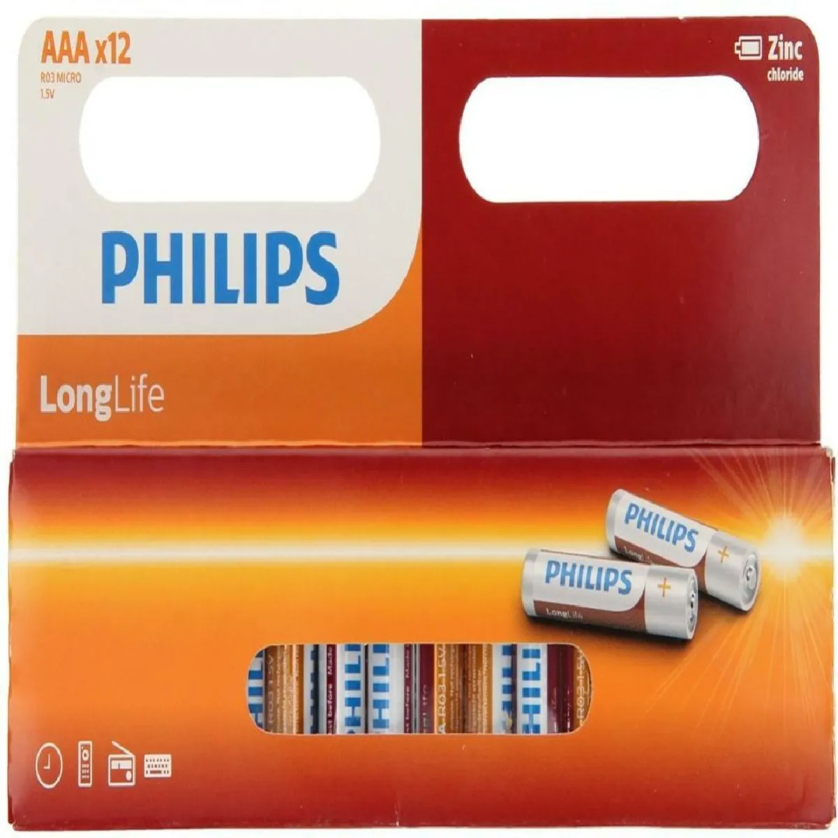 PHILIPS  piles AAA LongLife - Lot de 12