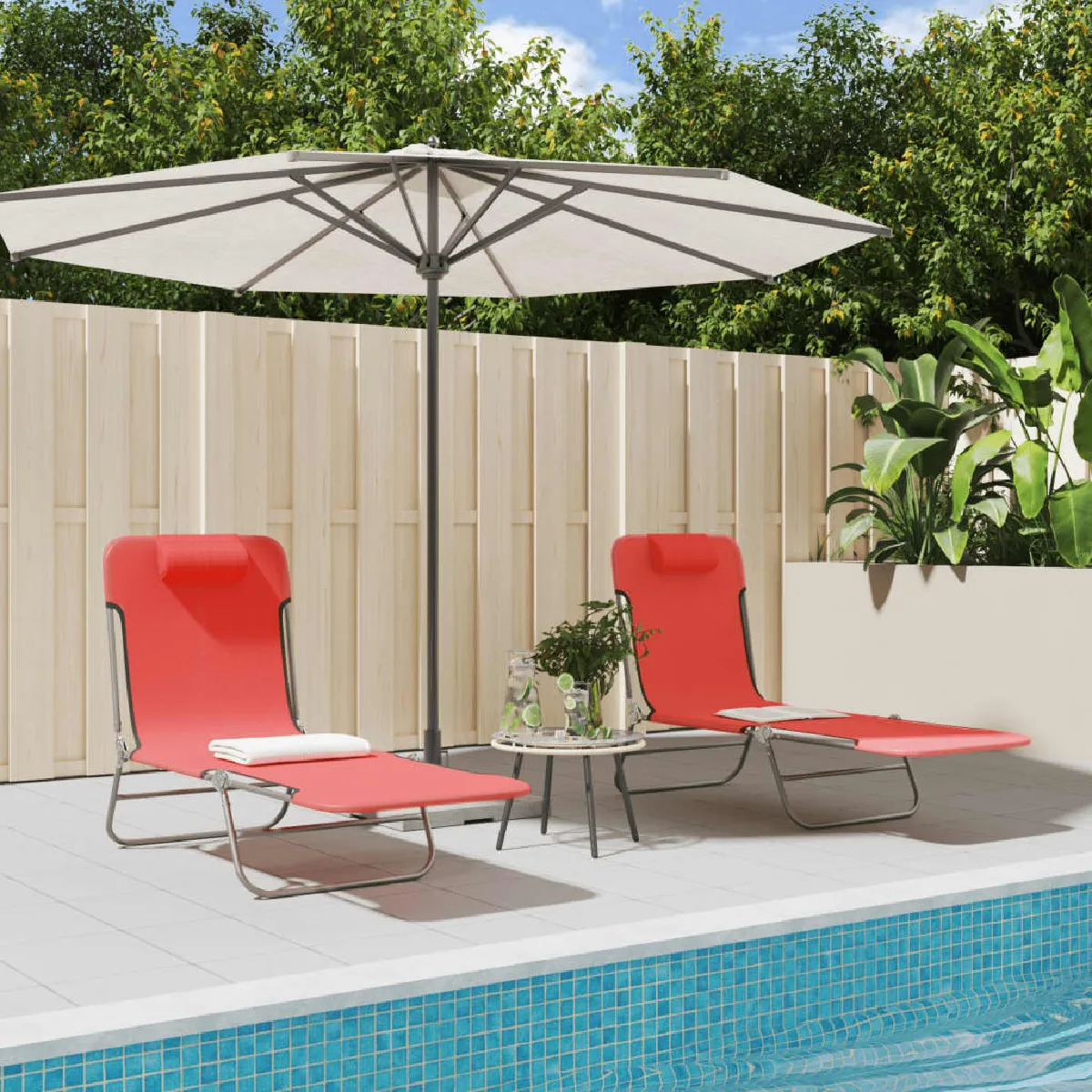 Non Communiqué Rouge Chaises Longues Pliables Lot De 2 Textilène Et Acier - Image 3