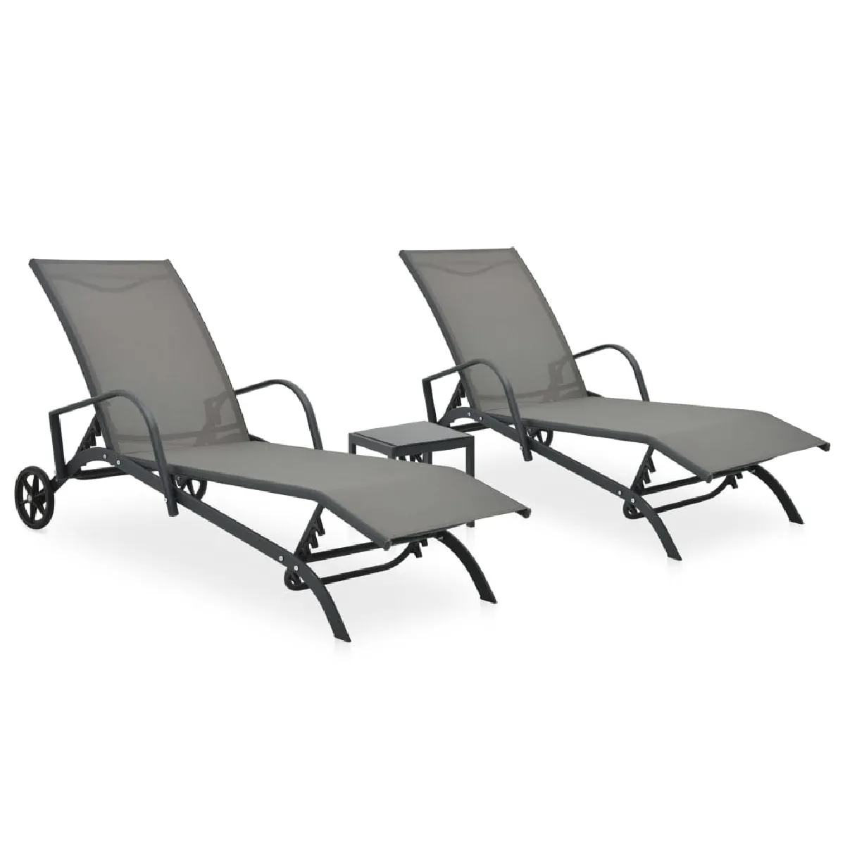 vidaXL Lot de 2 chaises longues avec table - vue 7
