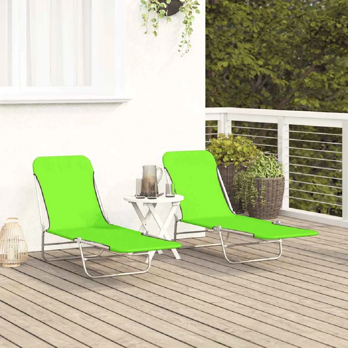 Non Communiqué Vert Chaises Longues Pliables Lot De 2 Acier Et Tissu - Image 3