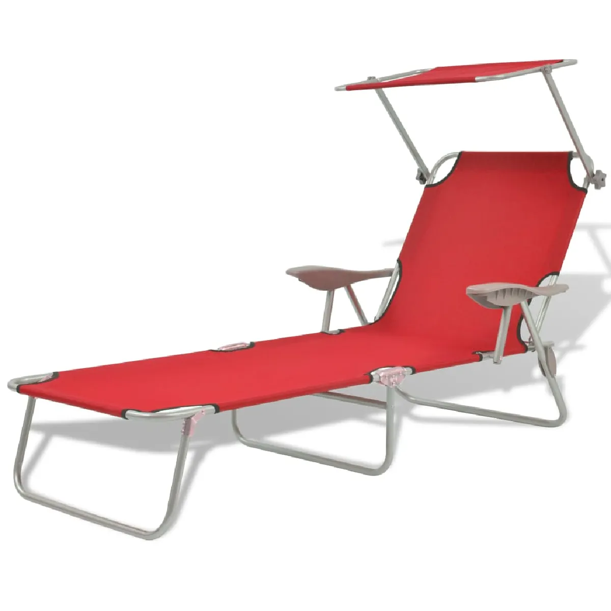 Vidaxl Rouge Chaise Longue Avec Auvent - Acier Pliable