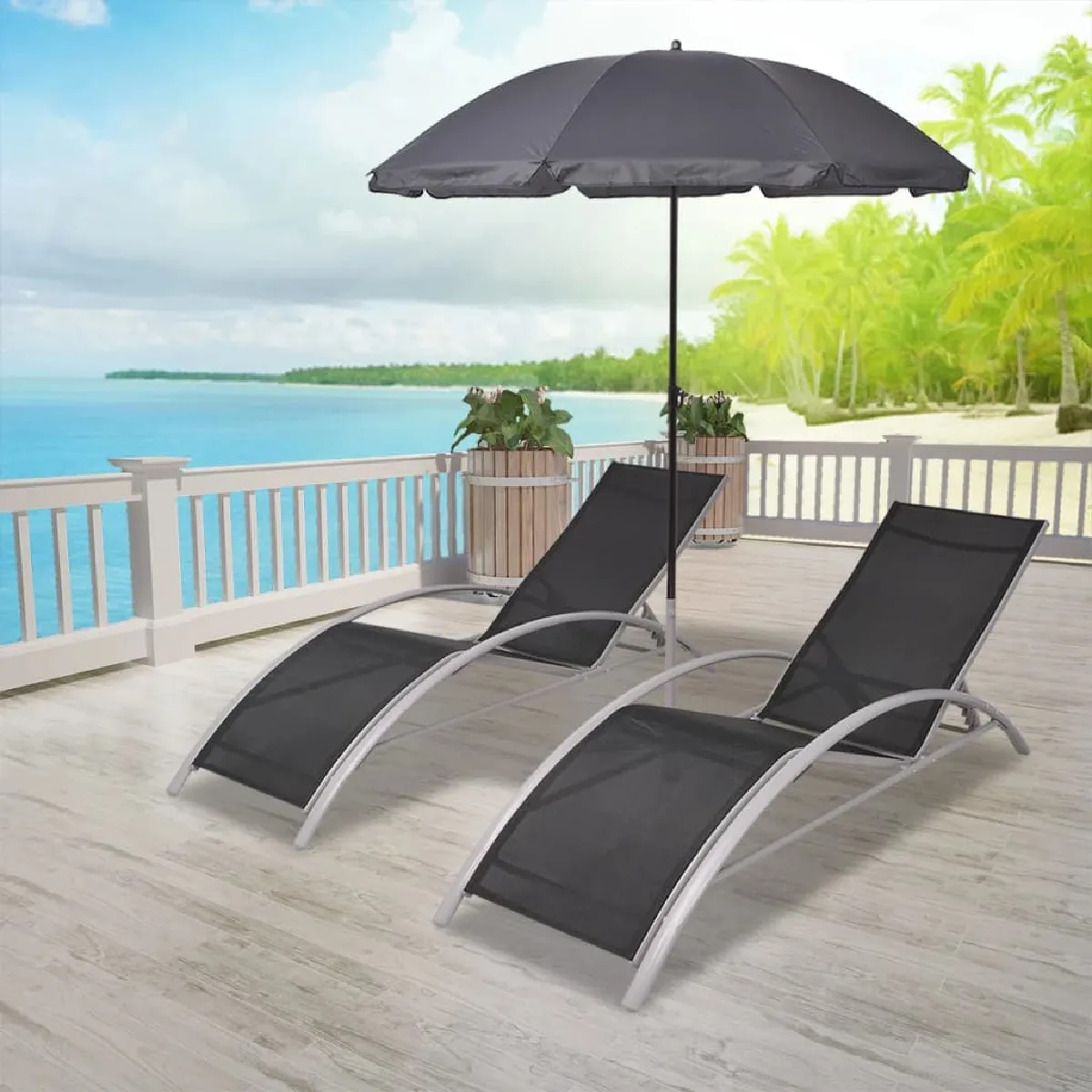 vidaXL Chaises longues avec parasol - vue 2