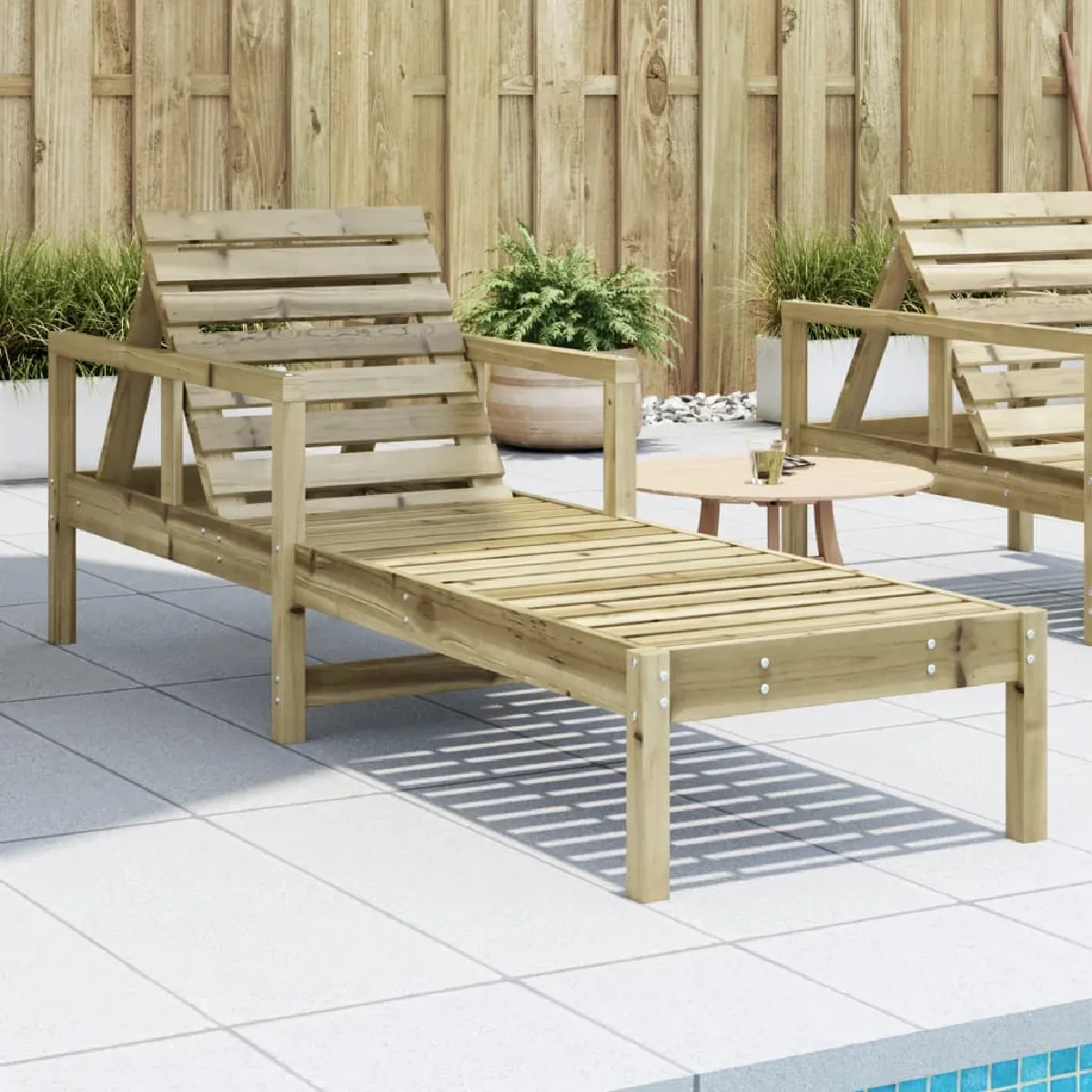 vidaXL Chaise Longue Transat avec Dossiers Réglables et Accourdoirs Bain de Soleil Jardin Piscine Terrasse Extérieur Bois 832542 - vue 2