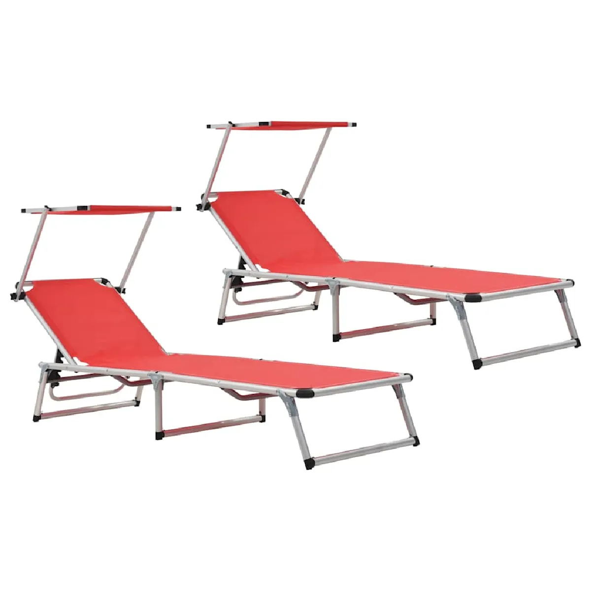 Vidaxl Rouge Chaises Longues Pliables Et Toit 2Pcs Aluminium Textilène - Image 3