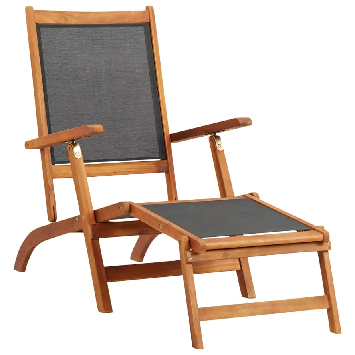vidaXL Chaise longue Bois d'acacia solide et textilène - vue 2