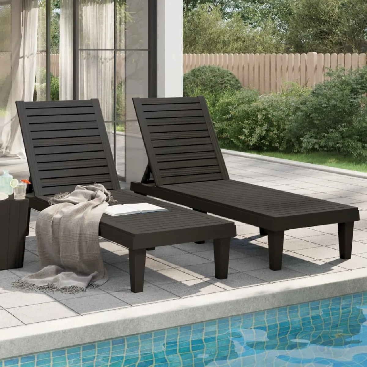 vidaXL Chaises longues polypropylène noir