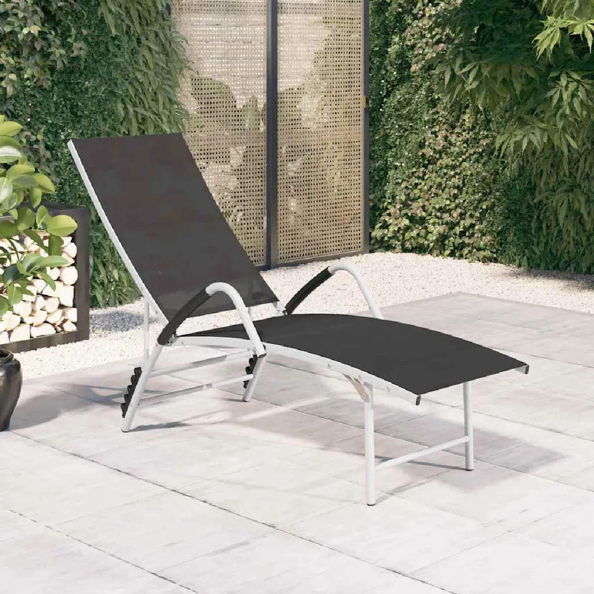 Non Communiqué Noir Chaise Longue Vidaxl H. 96 Cm L. 170 Cm En Aluminium Empilable Non Pliable - Image 3