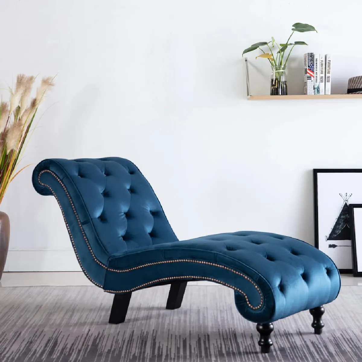 Vidaxl Bleu Chaise Longue Velours - Image 3