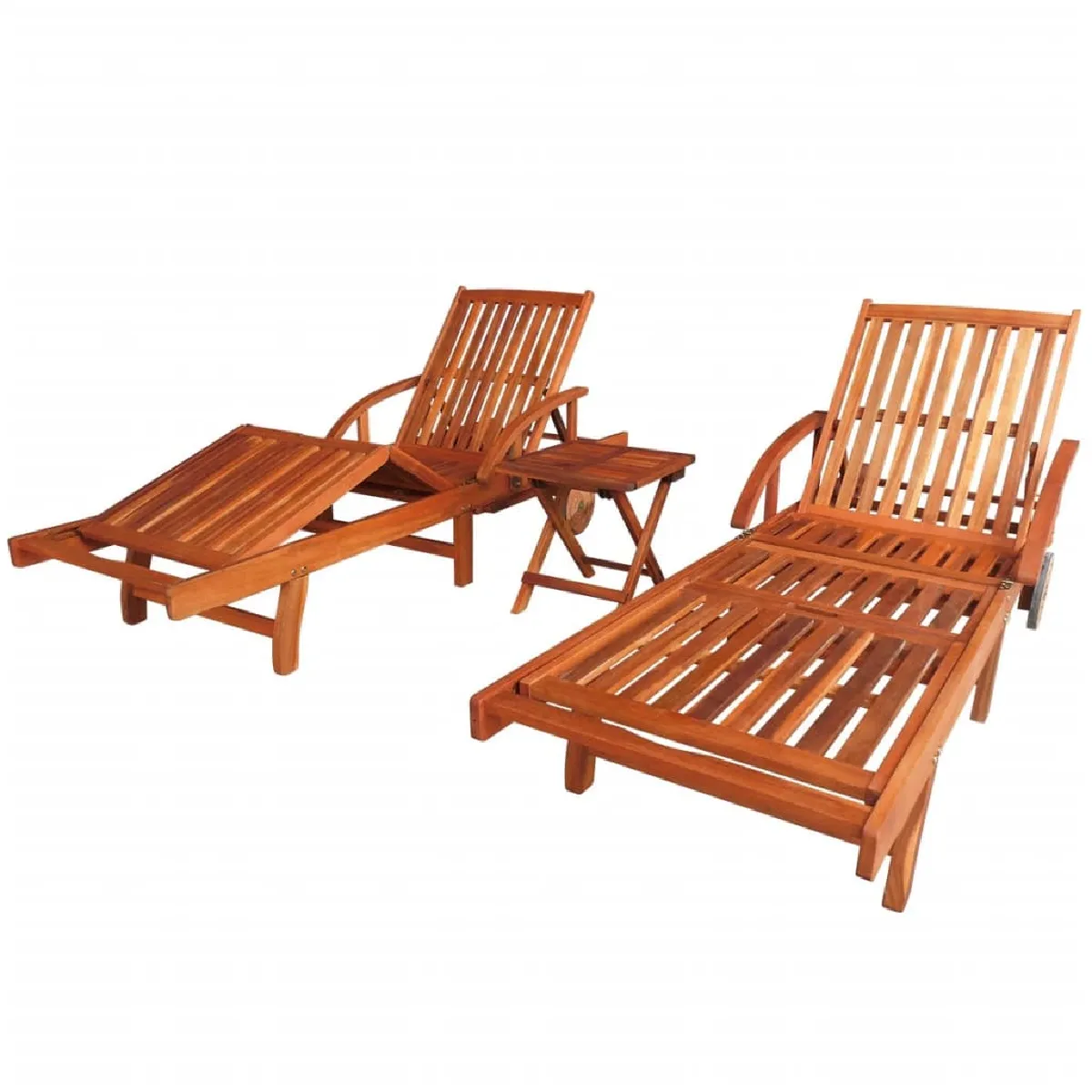 vidaXL Lot de 2 Chaises Longues avec Table Bain de Soleil Transat de Terrasse Siège de Jardin Patio Extérieur Bois 274662 - vue 2