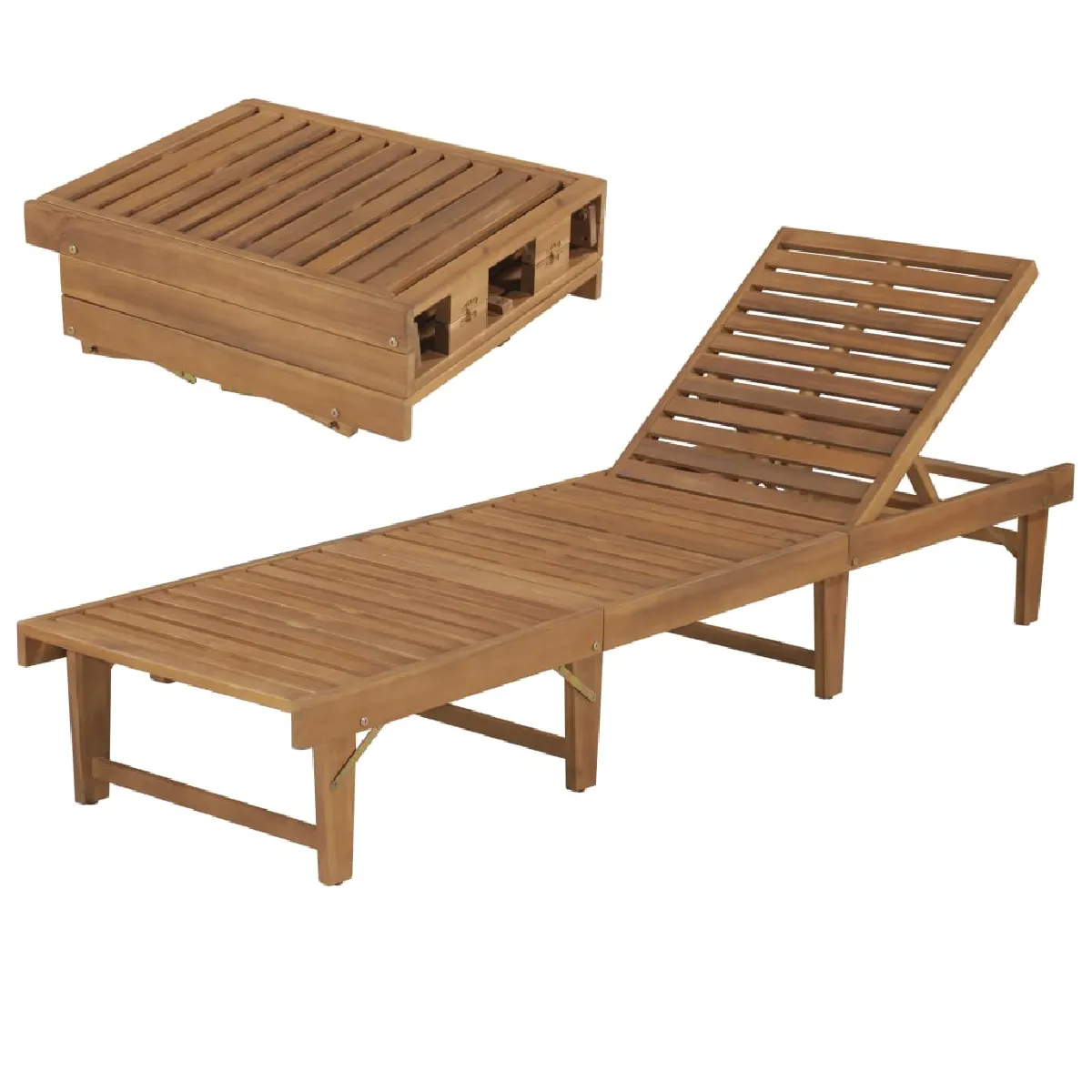 VidaXL Chaise longue en bois d'acacia - vue 1