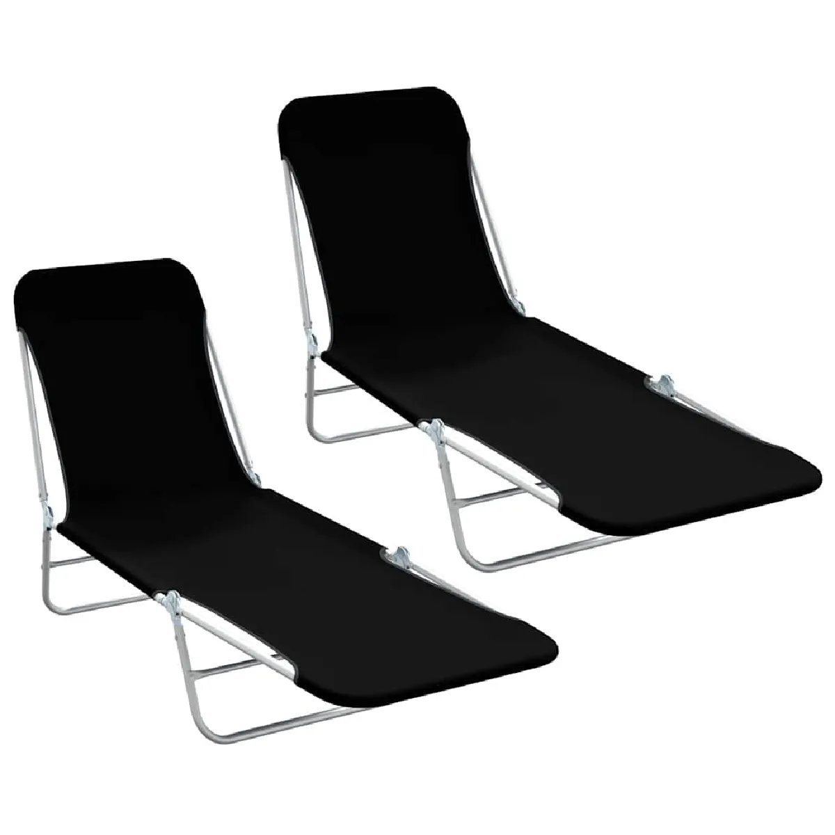 VidaXL Chaises Longues Pliables - Lot de 2 - Noir