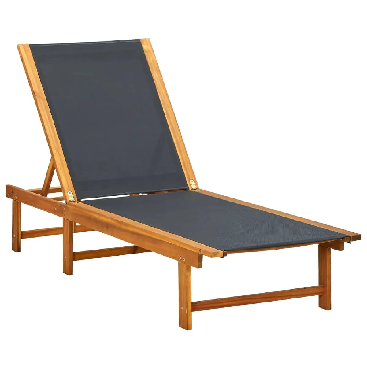 Chaise longue en acacia et textilène 200 x 66 x 34 cm