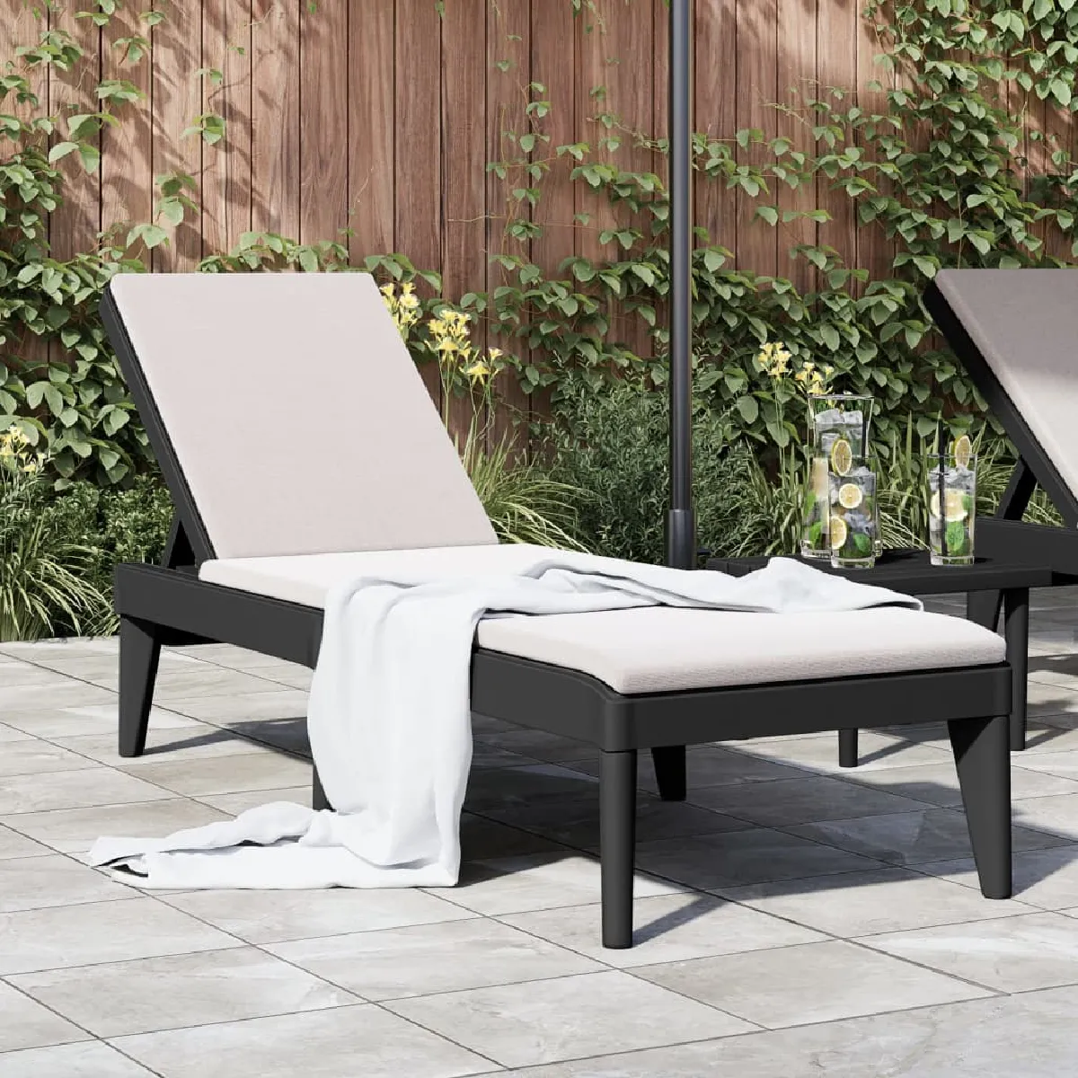 Vidaxl Chaise longue anthracite 186x60x29 cm PP Gris - vue 2