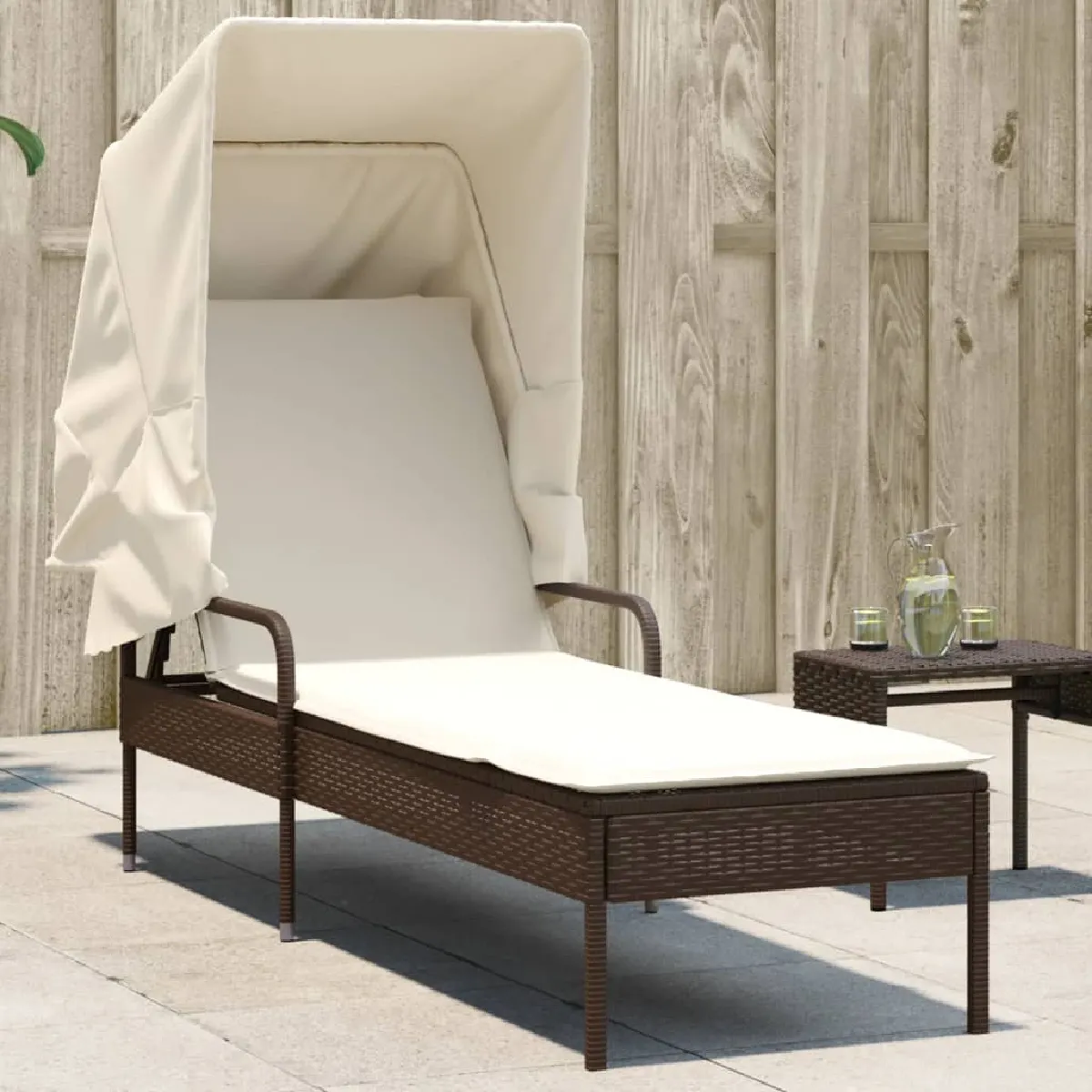 vidaXL Chaise longue et coussin Résine tressée et bois dacacia - vue 2