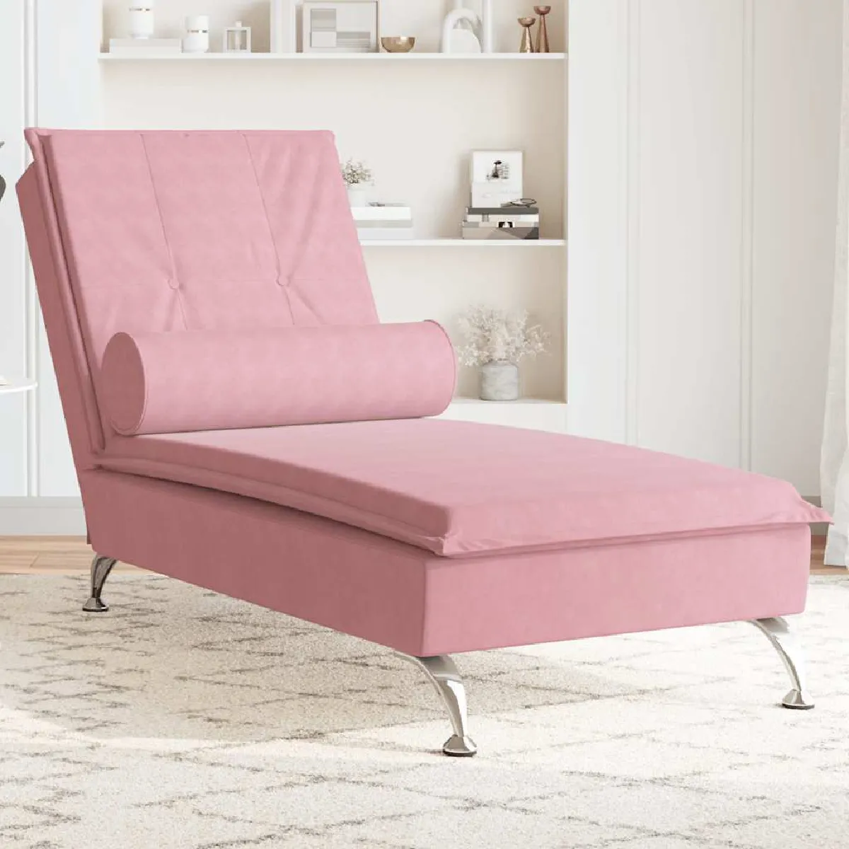 vidaXL - Chaise longue de massage - Velours - Rose - Image 3