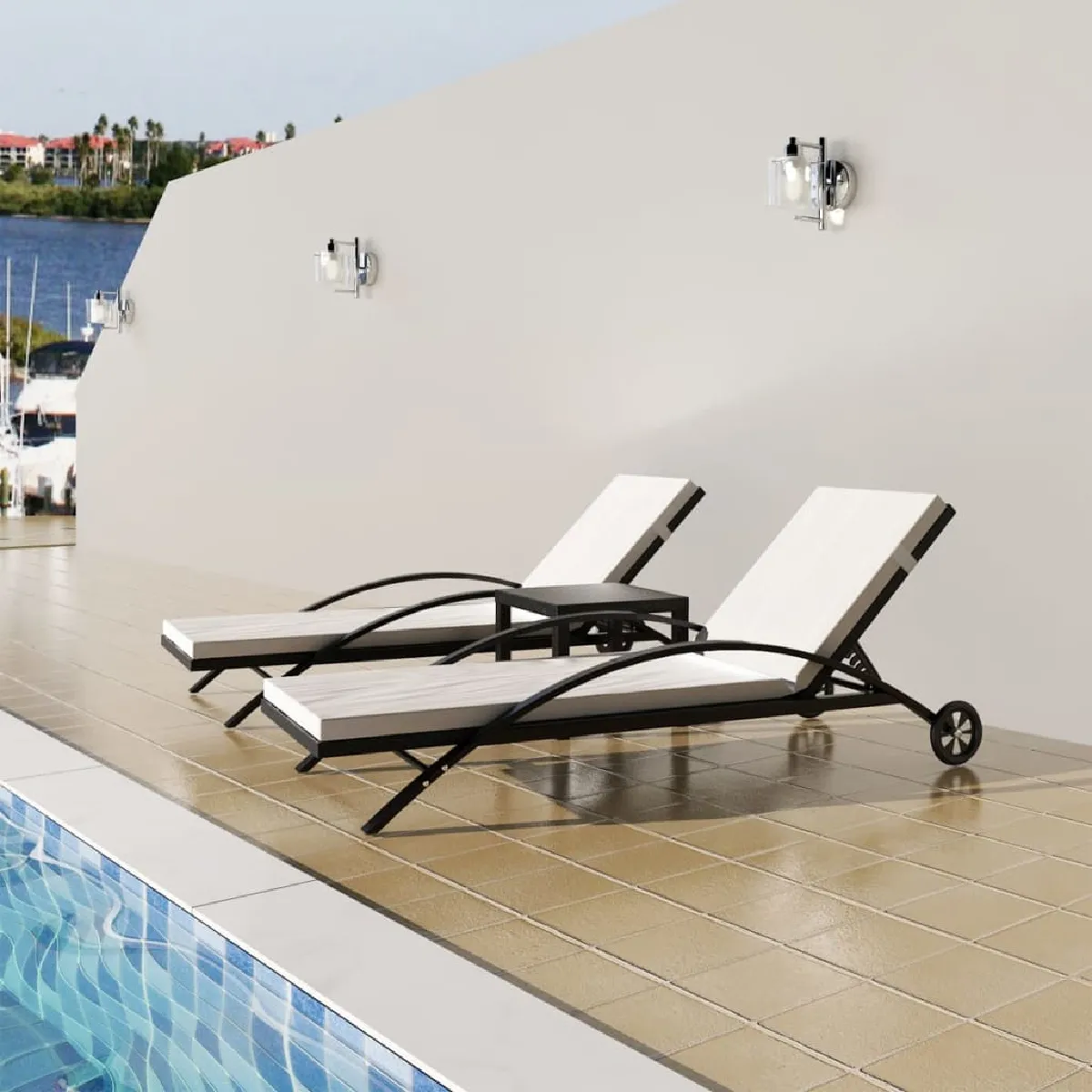 vidaXL Chaises longues avec table résine tressée noir