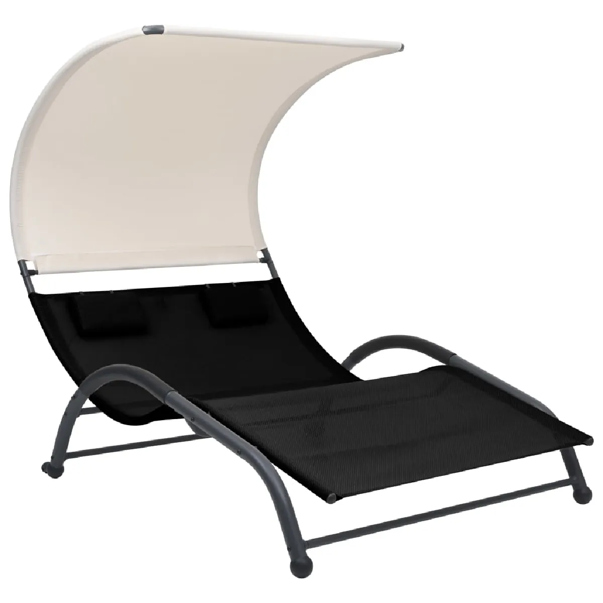 Vidaxl Noir Chaise Longue Double Avec Auvent Textilène - Image 3