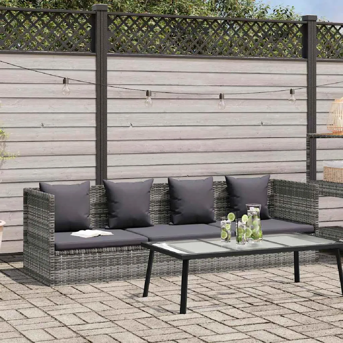 Canapé de jardin en résine tressée 200 x 60 x 58 cm - vue 2