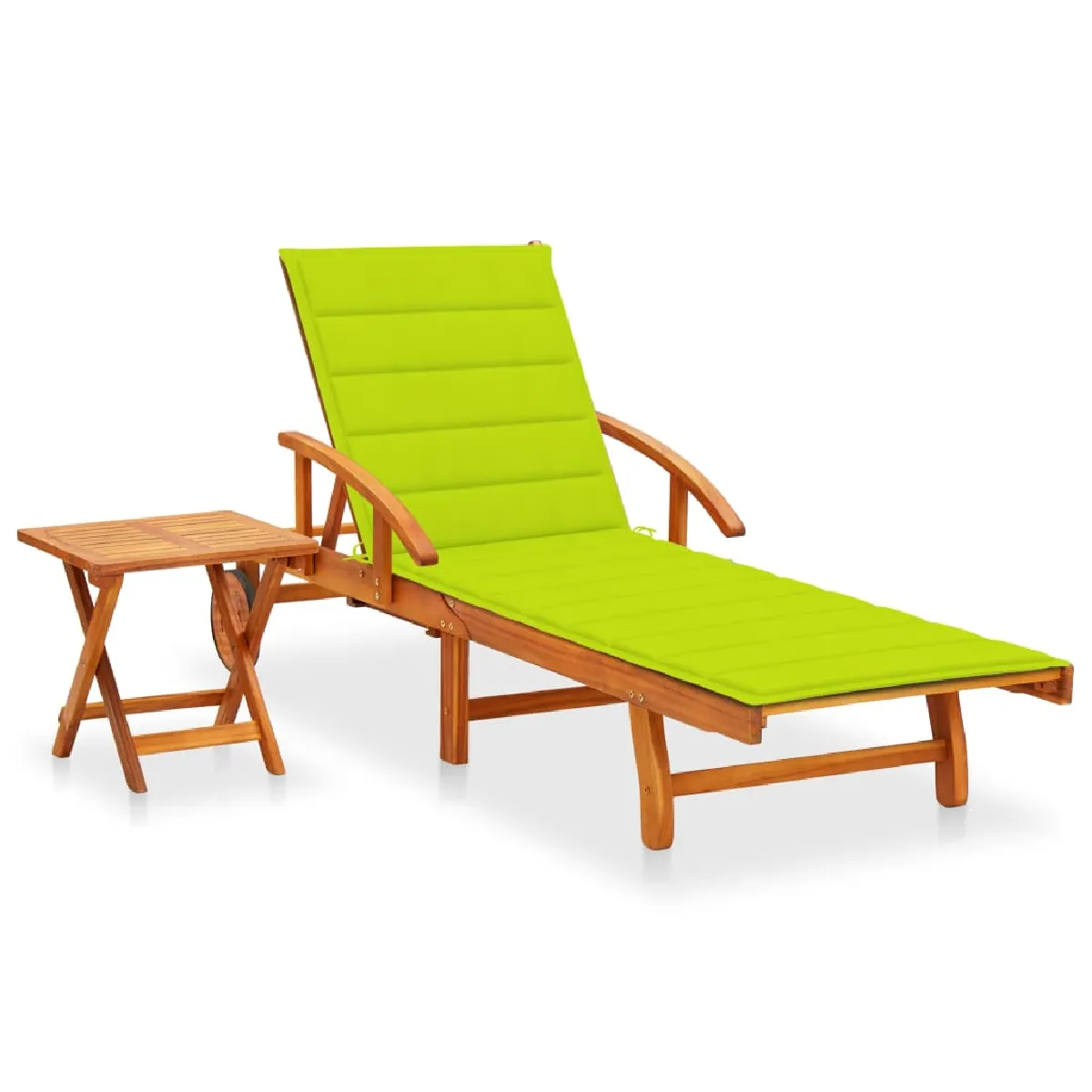 vidaXL Chaise longue avec table et coussin Acacia - vue 2