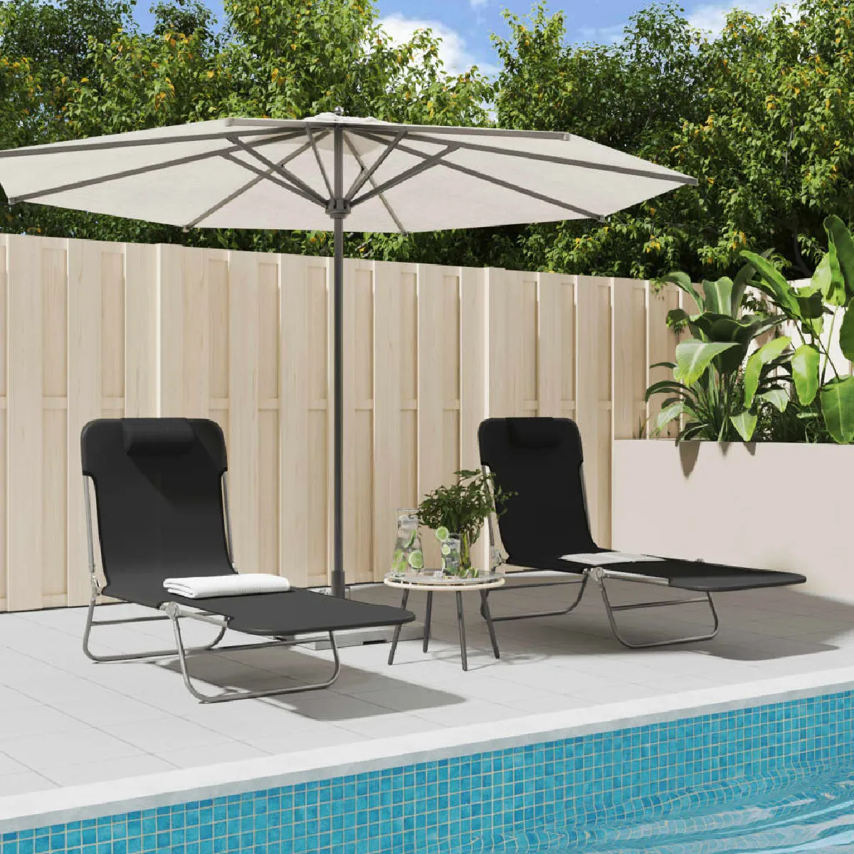 vidaXL Chaises longues pliables - Noir