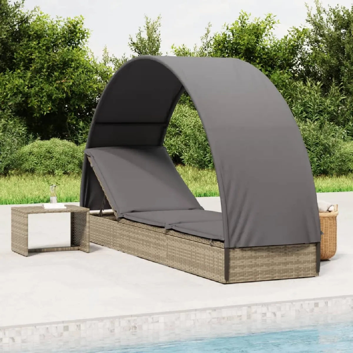 Chaise longue avec toit rond gris vidaXL