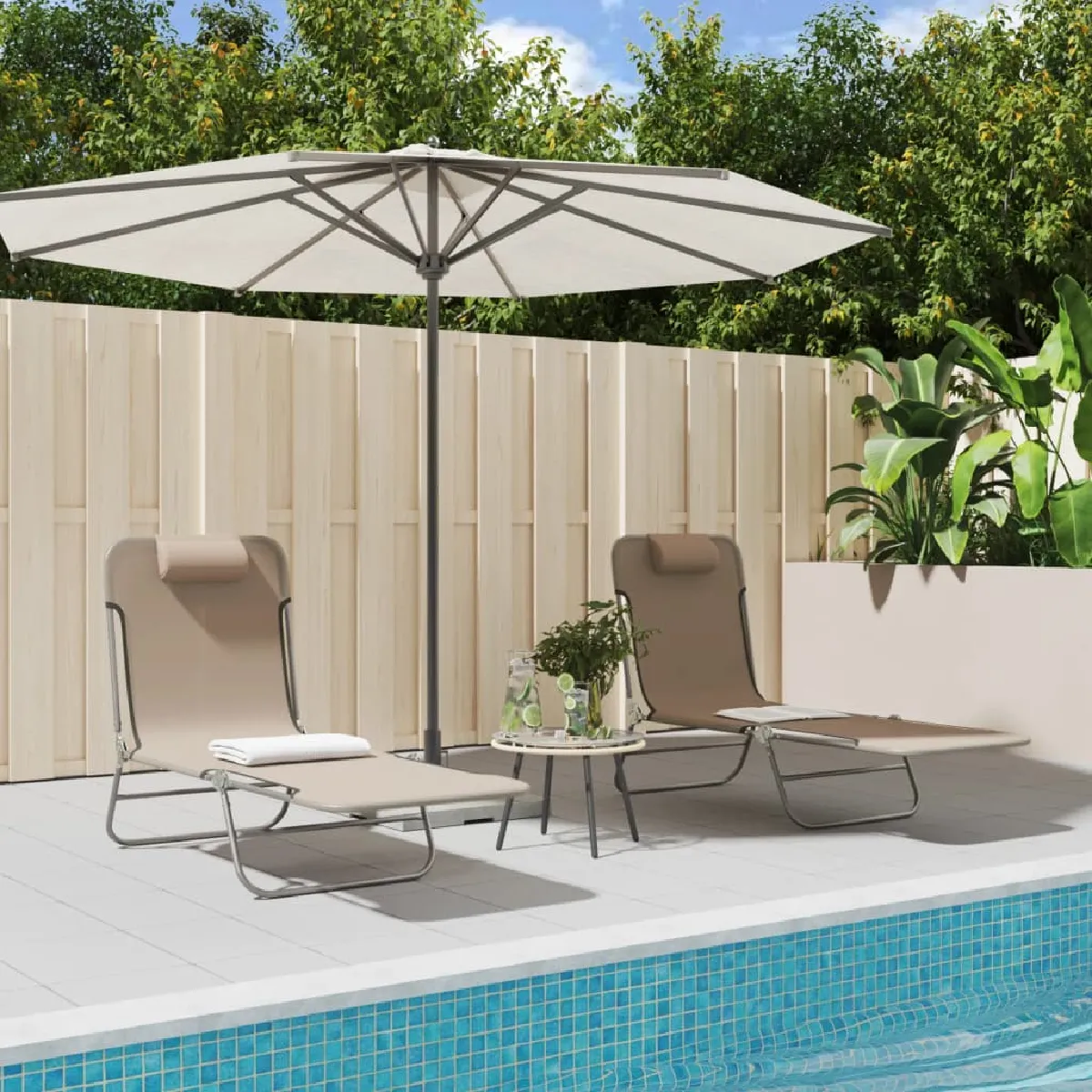 vidaXL Lot de 2 Chaises Longues Pliables Bain de Soleil Transat de Terrasse Siège de Jardin Patio Extérieur 360186 - vue 2