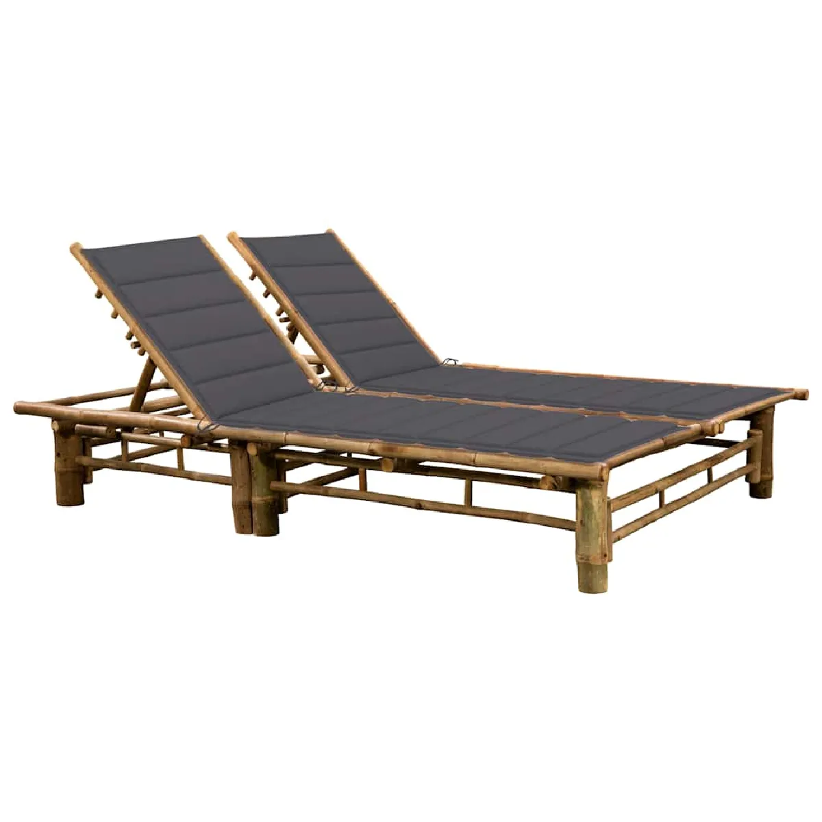 VIDAXL - Chaise Longue - Bambou - Gris - 130 cm - Image 3