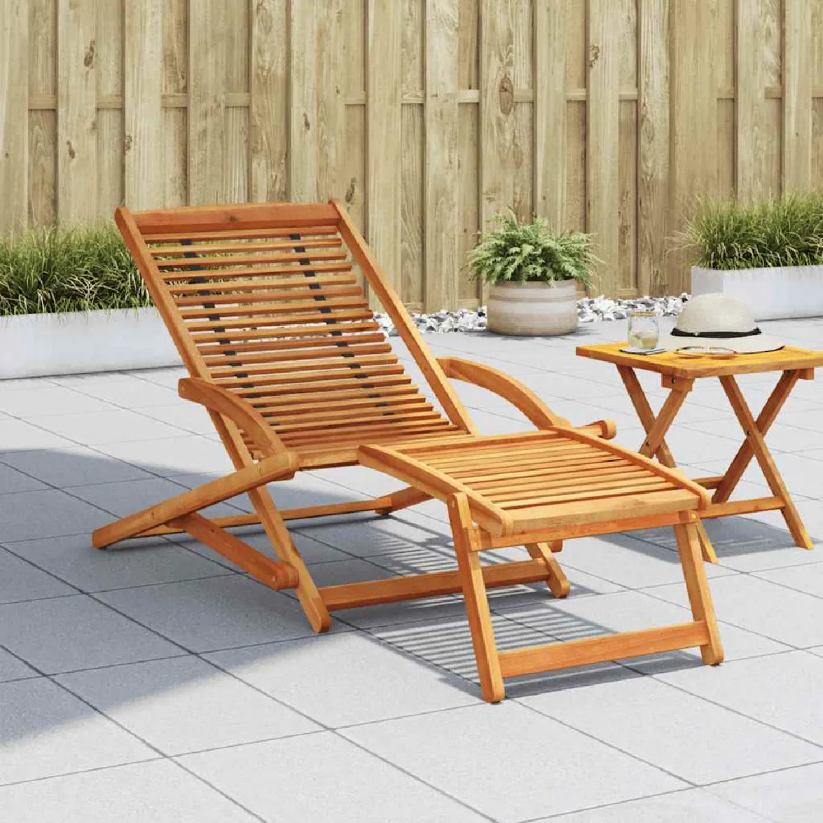 Transat avec repose pied en bois d'acacia Bois 150 x 70 x 69 cm - vue 2
